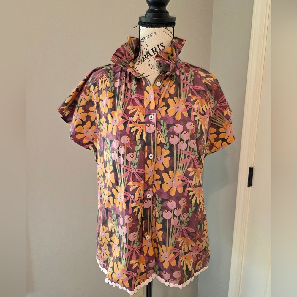 Floral Ruffle Collar Blouse By Marie-NWT